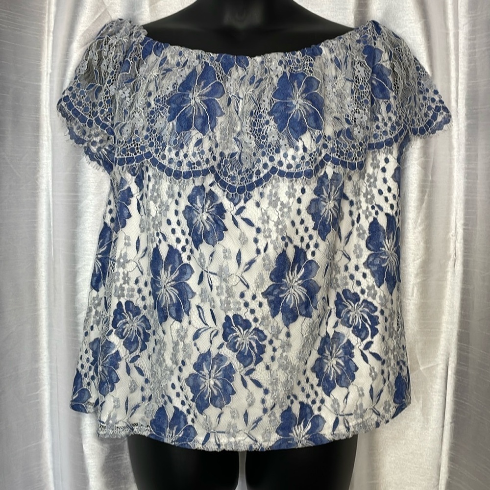 Lane Bryant Women’s 18/20 Lacy Lined Off Shoulder Ruffle Sleeveless Top